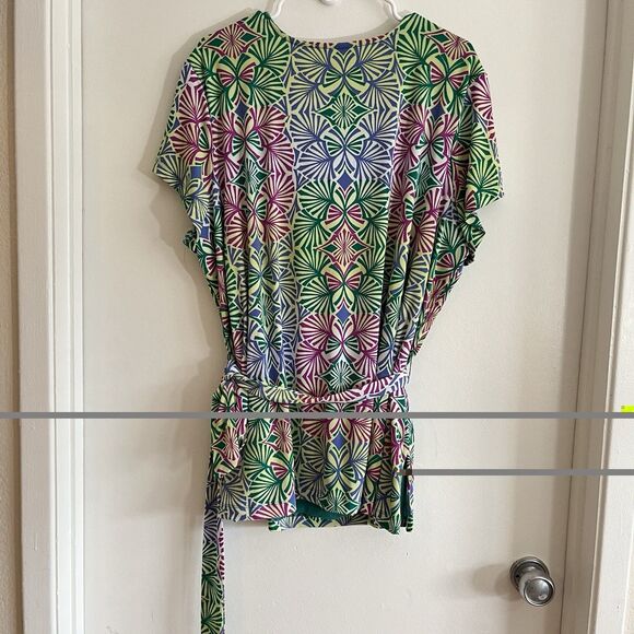 Dana Buchman Multicolor Women's Top Blouse Pullover Lined 2X Belted - Picture 2 of 8